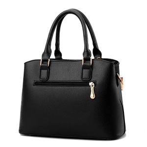 Classic black litchi pattern leather handbag with gold hardware and back zipper pocket