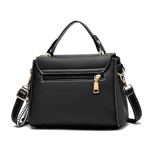 Borsa a mano da donna nera classica con eleganti cuciture bianche a contrasto