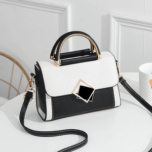 Sac À Main Pour Femme En Cuir PU Couleur Contrastée Sac À Bandoulière Avec Boucle Géométrique Dorée Poignée En Métal Style Coréen