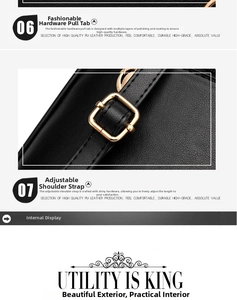 Close-up of golden hardware zipper and adjustable shoulder strap on black PU leather bag