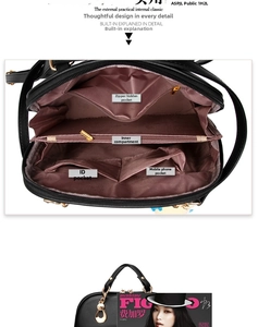Detailed internal view showing zipper pockets and compartments of black leather backpack