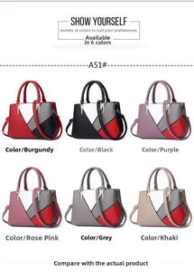 Detail view of the multi-color patchwork handbag available in six different stylish colors