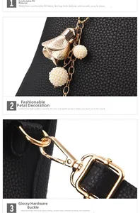 Detail of black lychee grain PU leather texture with gold hardware and pearl charm pendant