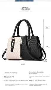 Detailed size specifications for the color-block PU leather handbag with gold zipper