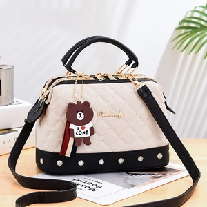 Quilted PU Leather Tote Bag Rhombic Pattern Shoulder Crossbody Doctor Bag With Metal Rivets And Top Handle For Women