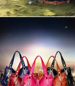 Close-up of five colorful textured leather handbags with elegant metal pendants and hardware