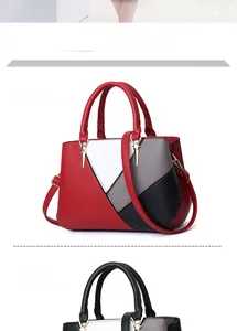 Detail of color-block tote bags in burgundy and black with gold hardware and star studs