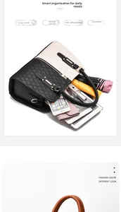 Internal storage layout of the large color-block tote showing items like an umbrella