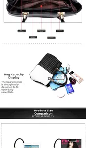 Internal compartments of the woven patchwork handbag showing large capacity and multi-pockets