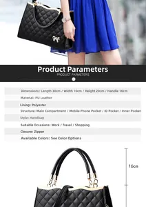 Detaillierte Größenparameter der schwarzen gesteppten PU-Handtasche Maße 30x10x20cm