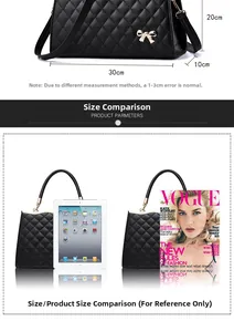 Schwarze Stepptasche mit goldener Schleife und Maßen von 30 cm Länge und 20 cm Höhe