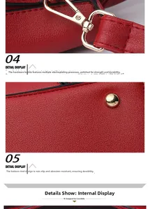 Close-up of golden hardware clasp and base rivets on a red textured leather tote bag
