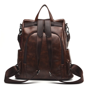 Brown soft leather backpack for women with anti-theft pockets and large capacity