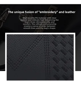 Detail of premium PU leather showing intricate woven texture and fine stitching on a handbag