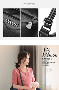 Detailed views of Davni black pebble leather bag showing silver logo and zipper accents