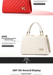 Detaillierte Nahaufnahme bestickter Stepp-Tote-Bags in Beige und Rot mit Metallschleife