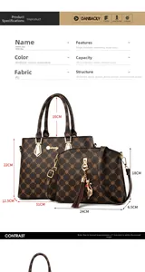Detailed size specifications for brown monogram tote bag and crossbody bag set