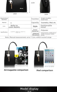 Size diagram and storage capacity of the black pebbled leather handbag for women