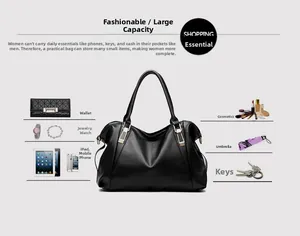 Detailed view of large black lychee leather tote bag showing spacious internal capacity