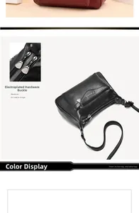Detailed view of black PU leather shoulder bag with multi-layer electroplated zippers