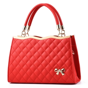 Damen Handtasche PU Leder Gestepptes Rautenmuster Goldene Schleife Dekor Henkeltasche Schultertasche Elegant Mode