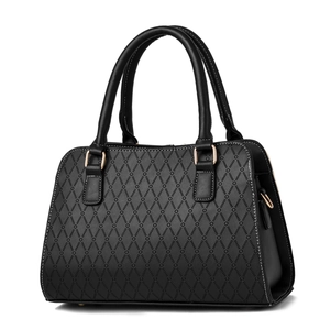 Fashionable black patchwork tote bag with diamond lattice embossing and golden hardware
