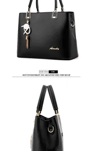 Detailed side and front view of black litchi pattern handbag with gold hardware