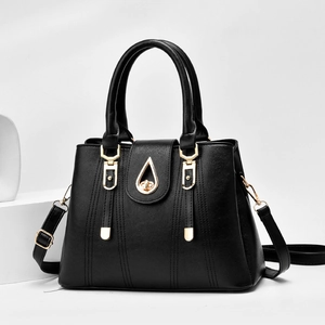 Sac À Main Femme Cuir PU Motif Litchi Grande Capacité Sac Bandoulière Verrou Tournant Doré Élégant Business