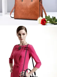 British retro tote bag in brown and black leather showing both still life and model use