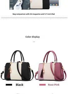 Black and pink leather tote bag size comparison with A4 magazine and 9.7-inch iPad
