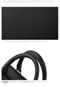 Detail der schwarzen PU-Leder-Tasche mit Kieseltextur und verstärkten Metallnähten