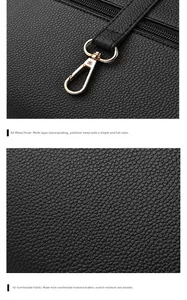 Close-up of black lychee grain leather texture and polished gold metal hardware accents