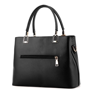 Classic black lychee pattern leather handbag for women with double handles and front zipper