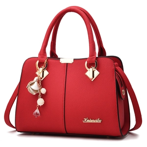 Women Handbag Lychee Texture PU Leather Shoulder Bag With Gold Hardware Artificial Pearl Floral Charm Top Handle Crossbody