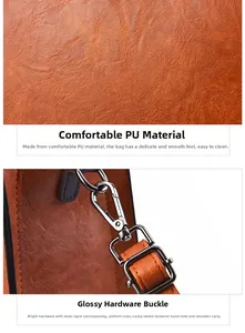 Close-up of litchi texture PU leather fabric and polished hardware buckle on tote bag