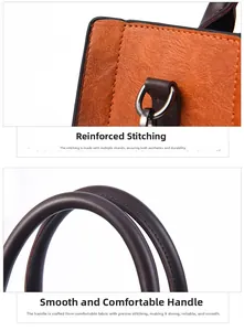 Detail of orange lychee grain leather bag showing precision stitching and silver metal D-ring