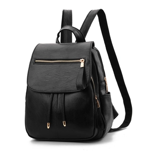 Women PU Leather Fashion Backpack Trendy Litchi Texture Flip Top Drawstring Casual Travel Rucksack For Girls