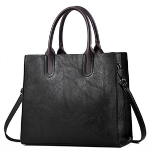 Women Vintage Tote Bag PU Leather Large Capacity Commuter Handbag Lychee Texture Shoulder Crossbody Bag