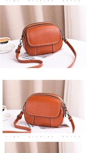 Détail du sac bandoulière orange avec texture grainée et fermeture éclair double