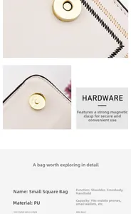 Detail of high-quality PU leather texture and magnetic snap closure on square crossbody bag