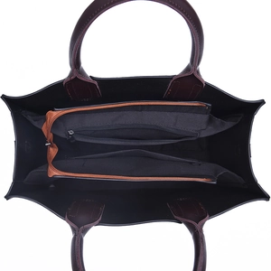 British retro large leather tote bag with three compartments and orange zipper detail