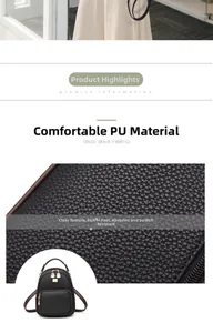 Detail of black litchi grain PU leather mini backpack with golden hardware zippers