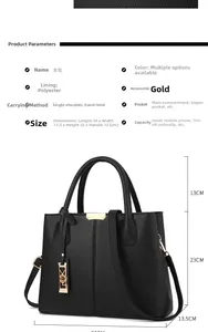 Detailed size chart for black pebble leather handbag with gold hardware and dimensions