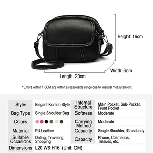 Petit sac bandoulière coréen en PU avec double zip et spécifications en six couleurs