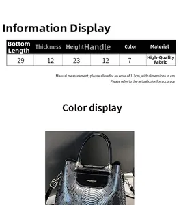 Guide des tailles montrant les dimensions du sac à main gris avec motif crocodile chic