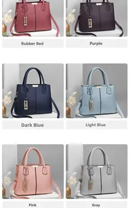 Detailed grid view showcasing the handbag in six elegant colors including dusty rose and grey