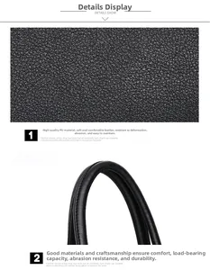 Close-up of litchi pattern PU leather texture and durable metal handle buckle