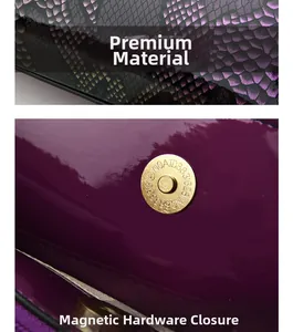 Vue détaillée du tissu gaufré crocodile violet avec fermeture magnétique sécurisée