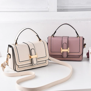 Fashionable crossbody square bag for women in cream white and dusty pink leather