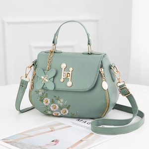 Elegant Women PU Leather Shoulder Bag With Flower Embroidery Artificial Pearl H-Lock Butterfly Charm Sweet Lady Crossbody Handbag